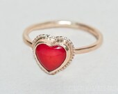 RESERVED for STEPHANIE Queen of Hearts Gold and Coral ring, heart, red, coral, Valentine, 14K gold