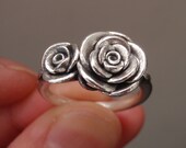 Double-Rose Ring - Handsculpted, Cast Sterling Silver Ring - Ready to Ship (Sizes 7.5 to 8)