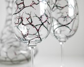 Spring Cherry Blossom Wine Glasses - Set of 2 Hand Painted Glasses - Mothers Day Gift