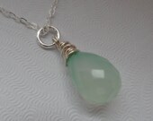 Aqua Chalcedony and Sterling Silver Solitaire Necklace - Bridal and Bridesmaid Gifts, Below 20 Dollars Gift