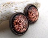 Copper Flake Post Earrings - Antiqued Copper - Metallic Glitter Sparkle Earrings