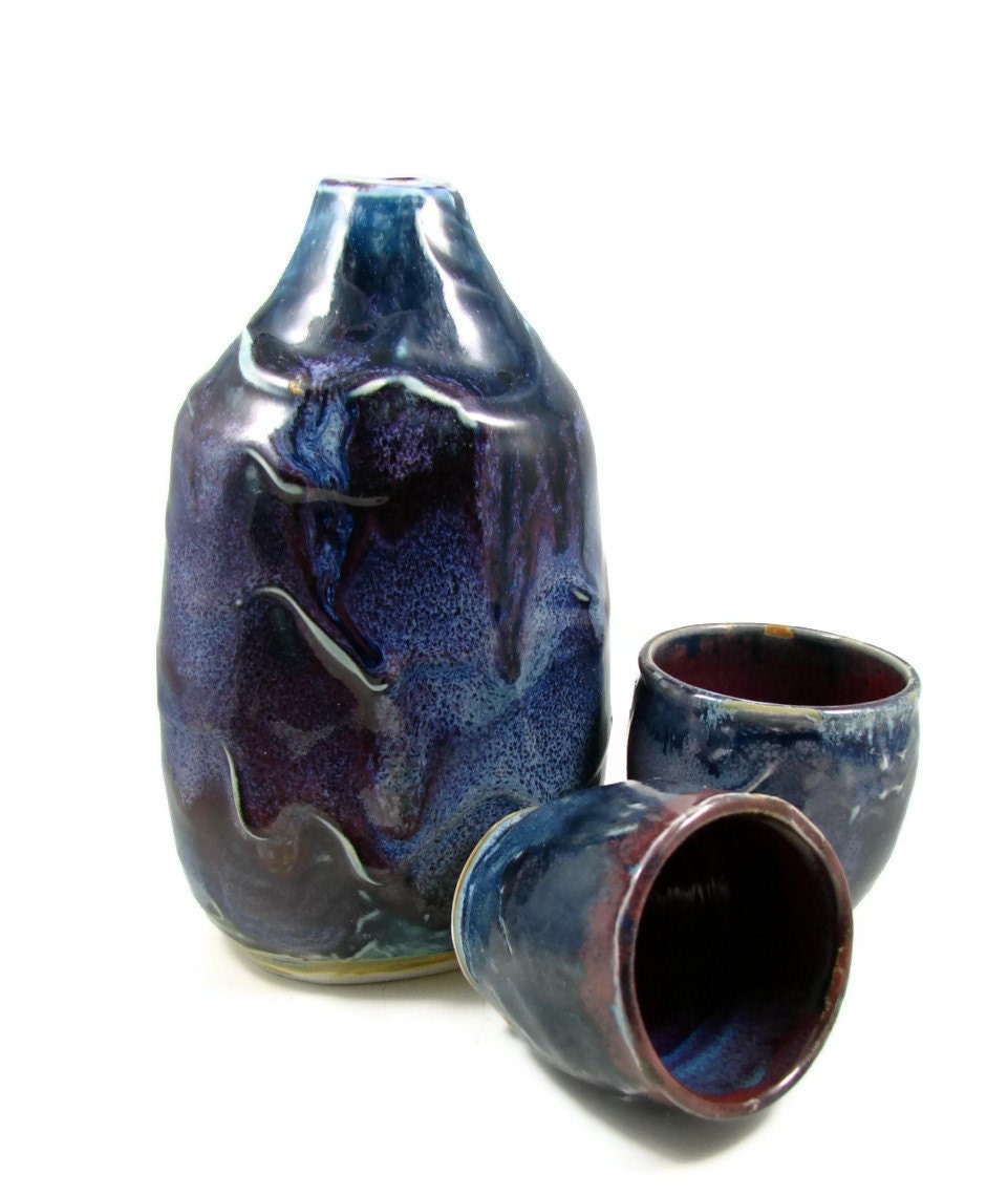 Flask and Shot Glass Set - Ceramic Barware - Handmade - Stoneware Whiskey Bottle - Pottery Shot Glass Set - Best Man Gift - Ships Today