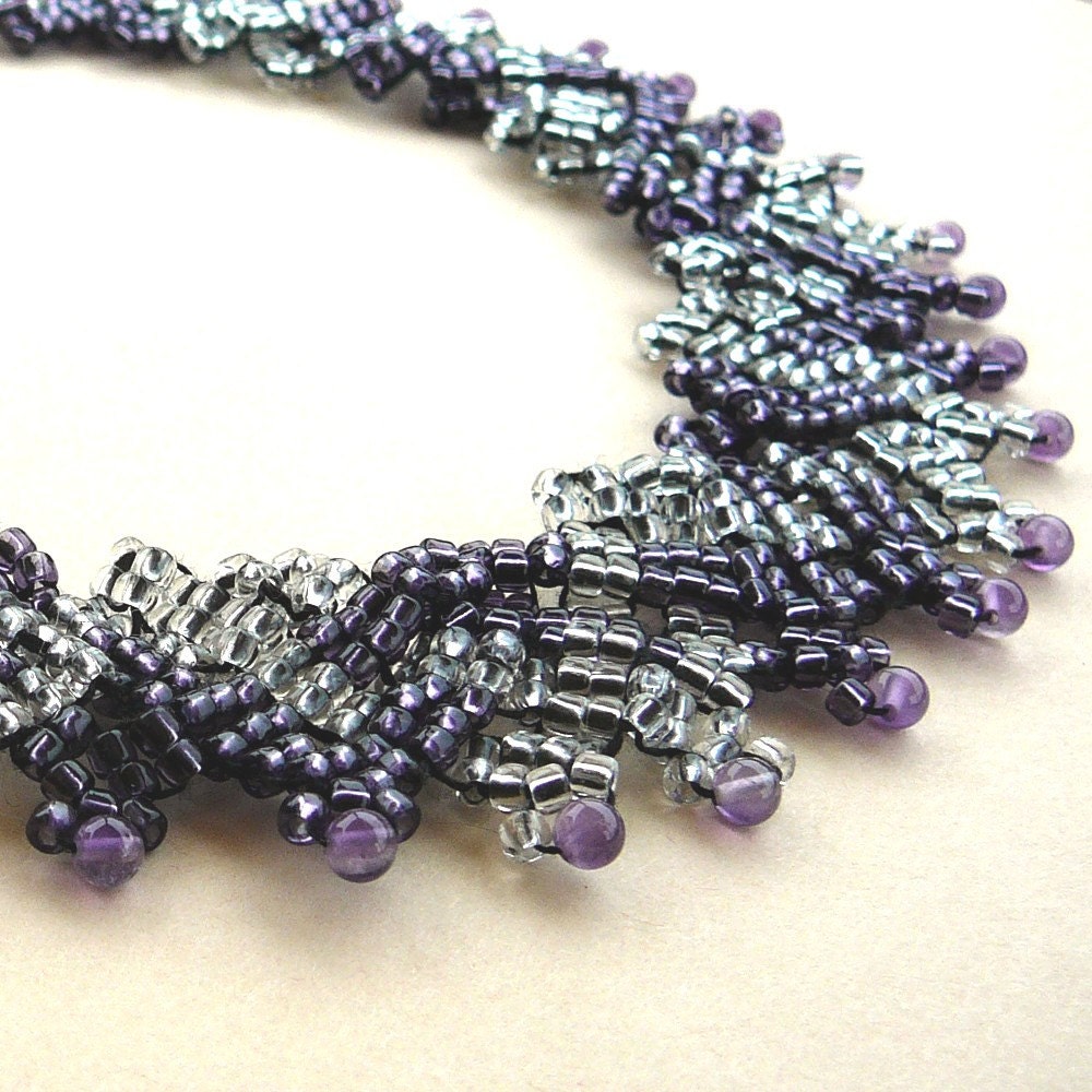 Boudicca - Celtic Knot Inspired Beadwoven Choker with Glass and Amethyst