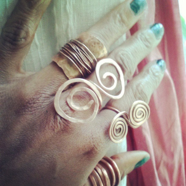 Adjustable infinity Spiral Copper Ring, large avai in brass