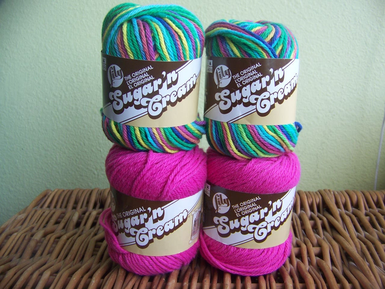 Psychedelic, Hot Pink Lily Sugar and Cream Cotton Yarn, 4 skeins