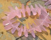 Pink Blossom Sea Glass Fish Bone Beads - Center Drilled Spikes 20 pieces - Beach Glass with 4mm Rounds