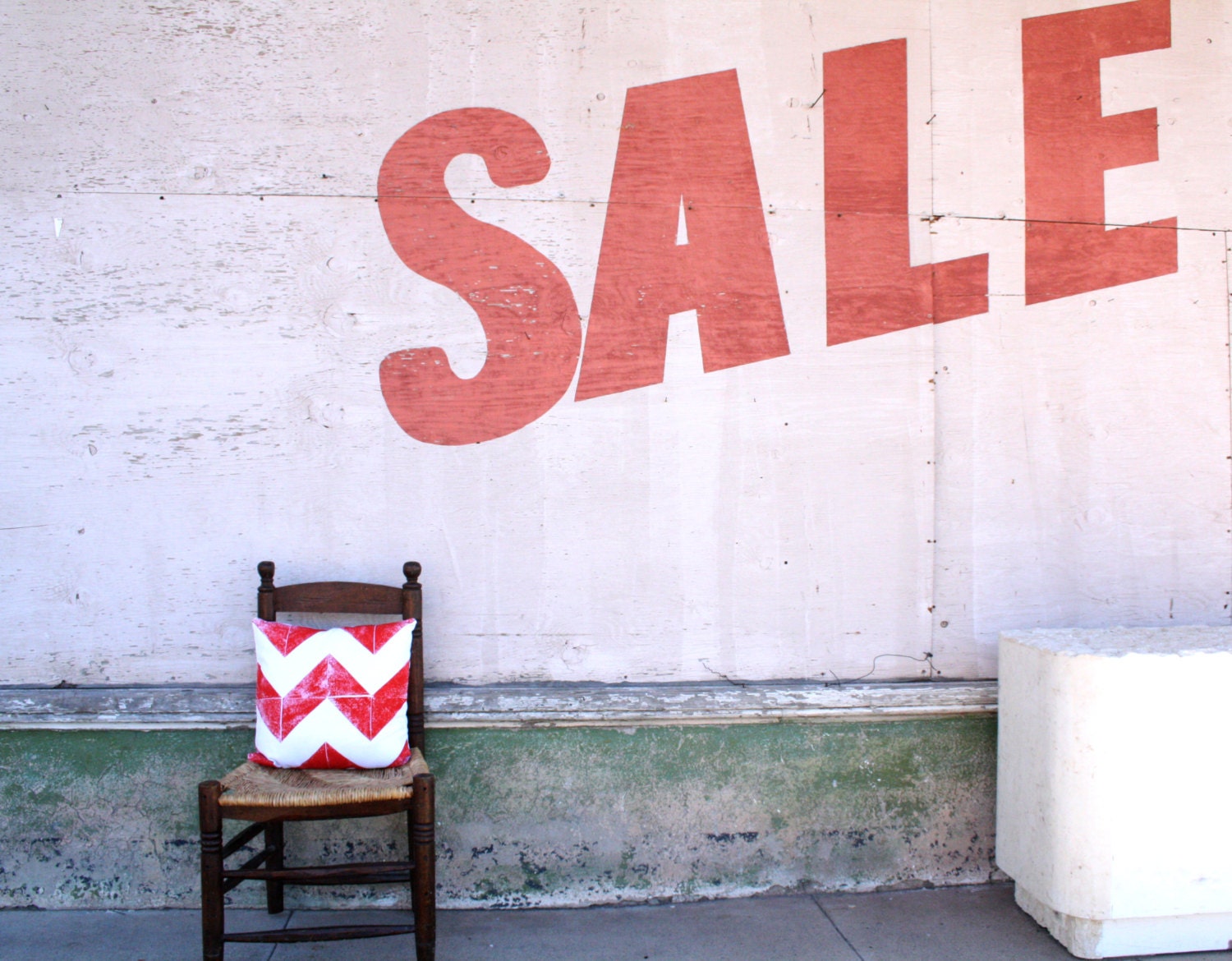 Hand Printed Red and White Chevron Pillow - 16 x 16 Pillow with Insert - Desert - Southwest