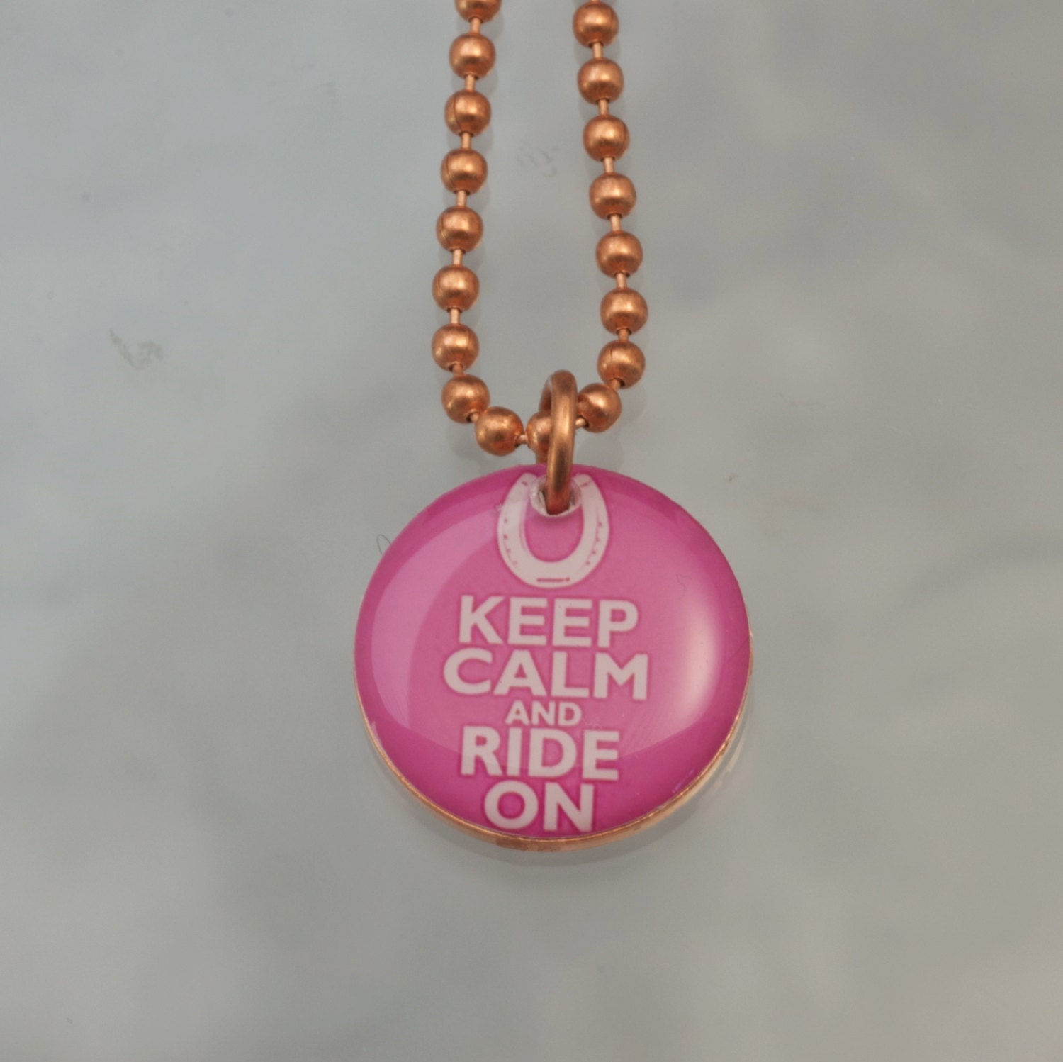 Handmade Copper Horse Charm Pendant Necklace Upcycled Repurposed Penny- Ride On Pink - Womens Jewelry