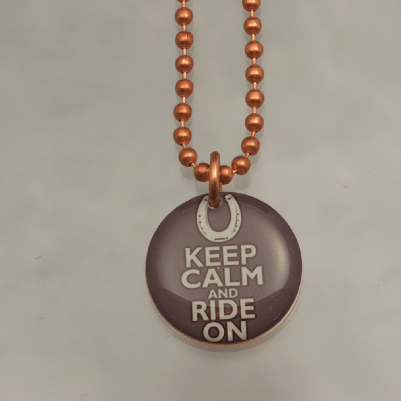 Handmade Copper Horse Charm Pendant Necklace Upcycled Repurposed Penny- Ride On Steel Grey - Womens Jewelry