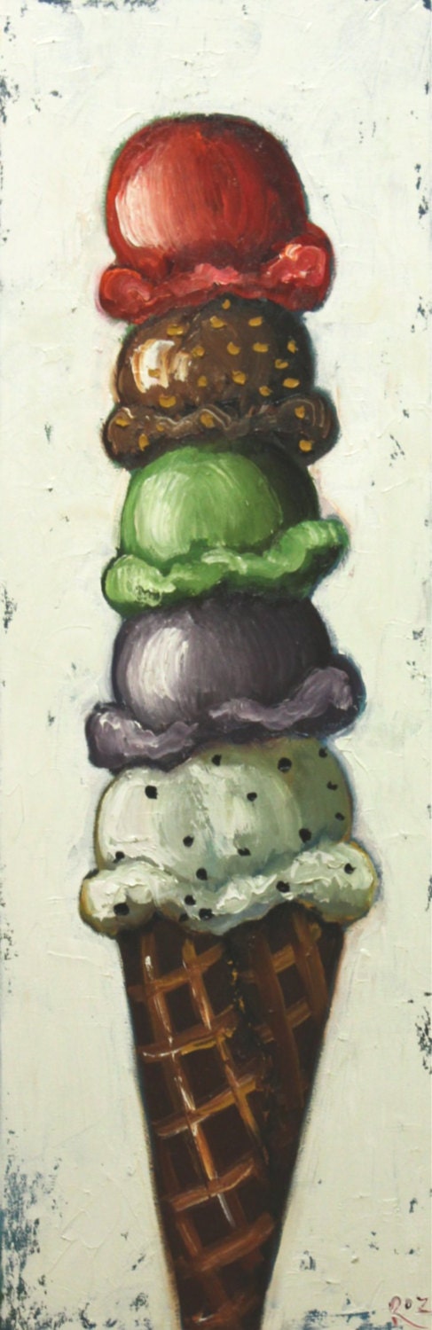 Ice cream cone 5 12x36 inch original oil painting by Roz