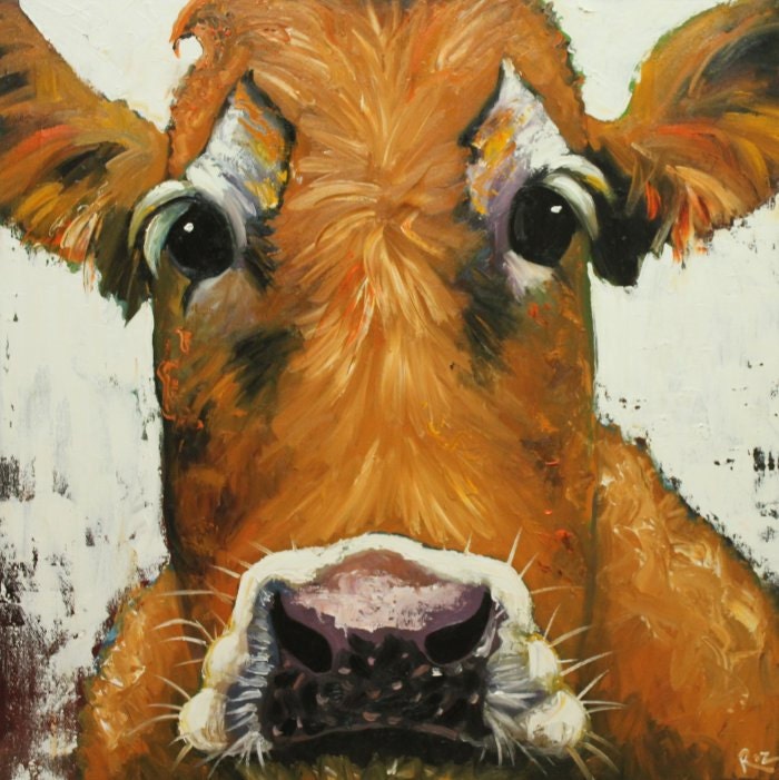 Cow painting 631 30x30 inch original animal portrait oil painting by Roz