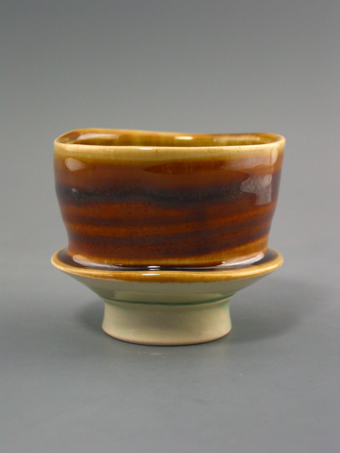 Teacup Guinomi, porcelain with tenmoku and celadon glazes