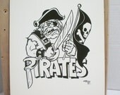 Pirates  Original Pen and Ink Drawing  Vintage Spirit Poster Design  Art for T-Shirts
