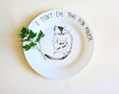 Naughty cat ate a fish. Hand painted Side plate.