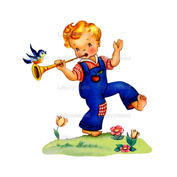 INSTANT DOWNLOAD Little Boy Blue - digital image (rhyme no.381-W)  cute illustration for making DIY fabric transfer, cards, tags etc jpg png