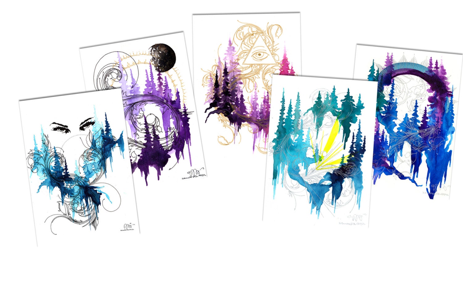 Series of 5 mini-prints- Magic of the Woods