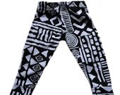 Aztec Tribal Black and White print Cotton Jersey Knit Leggings boy or girl