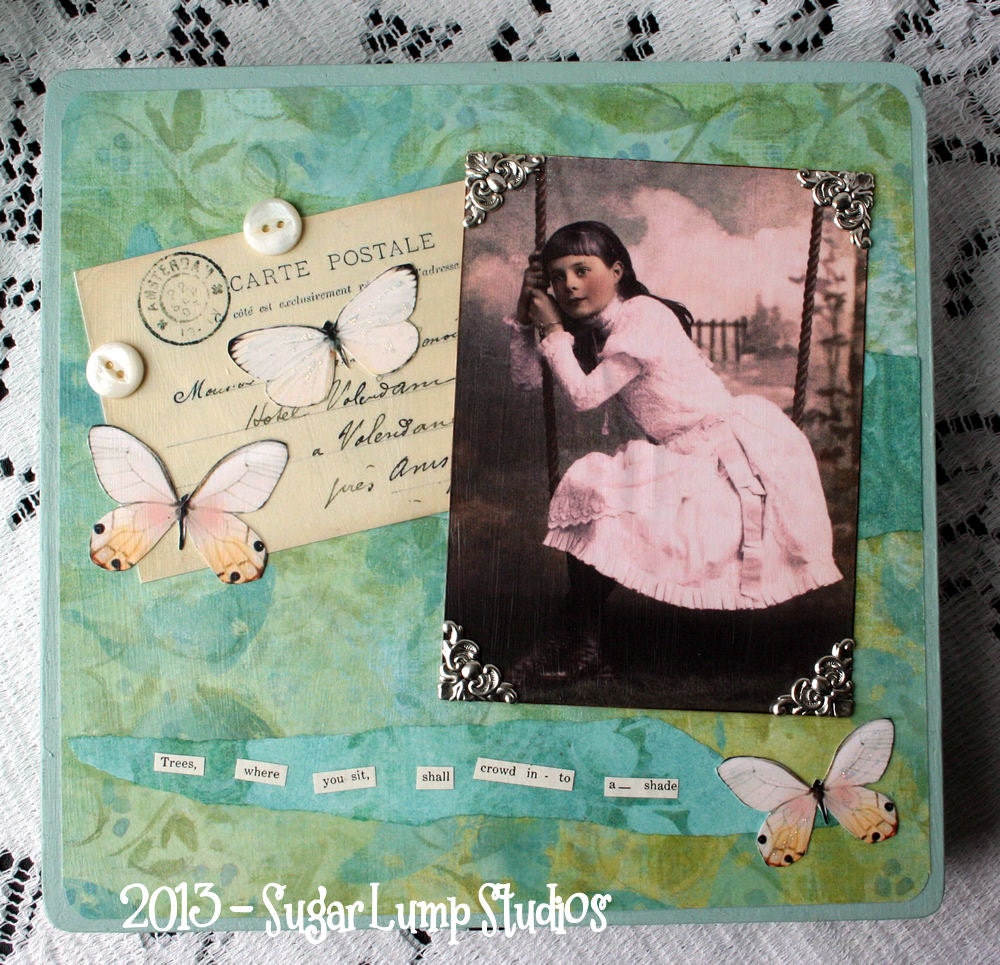 Bleu Floral Medley HANDMADE OOAK Wooden Collage Keepsake Box