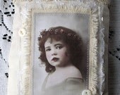 Paper Roses OOAK Fabric Collage Bag HANDMADE with vintage lace and mother of pearl buttons