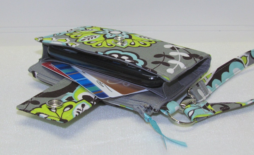 ROOMY TECH Cell Phone Wristlet Case Card Pocket Holder iPhone Wallet Purse / Teal Green Paisley