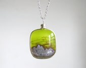 Mini Mountain Range - Fused Glass Pendant -  Everyday Necklace - West Coast - Lime