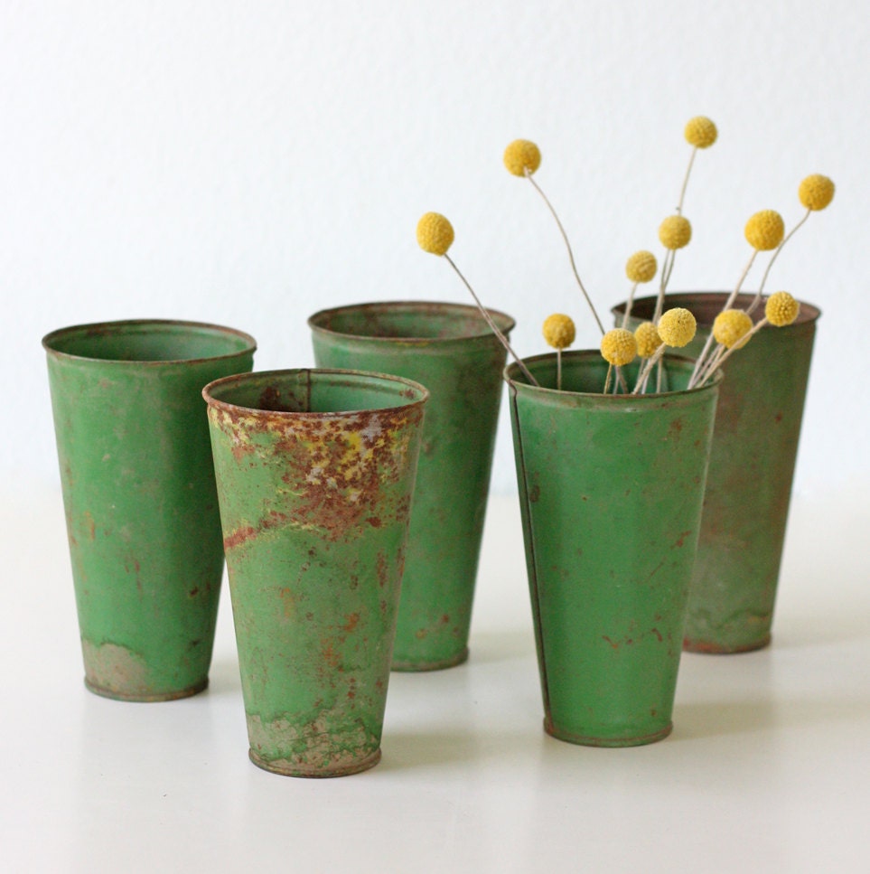 Vintage Green Vases - Metal, Set of 5