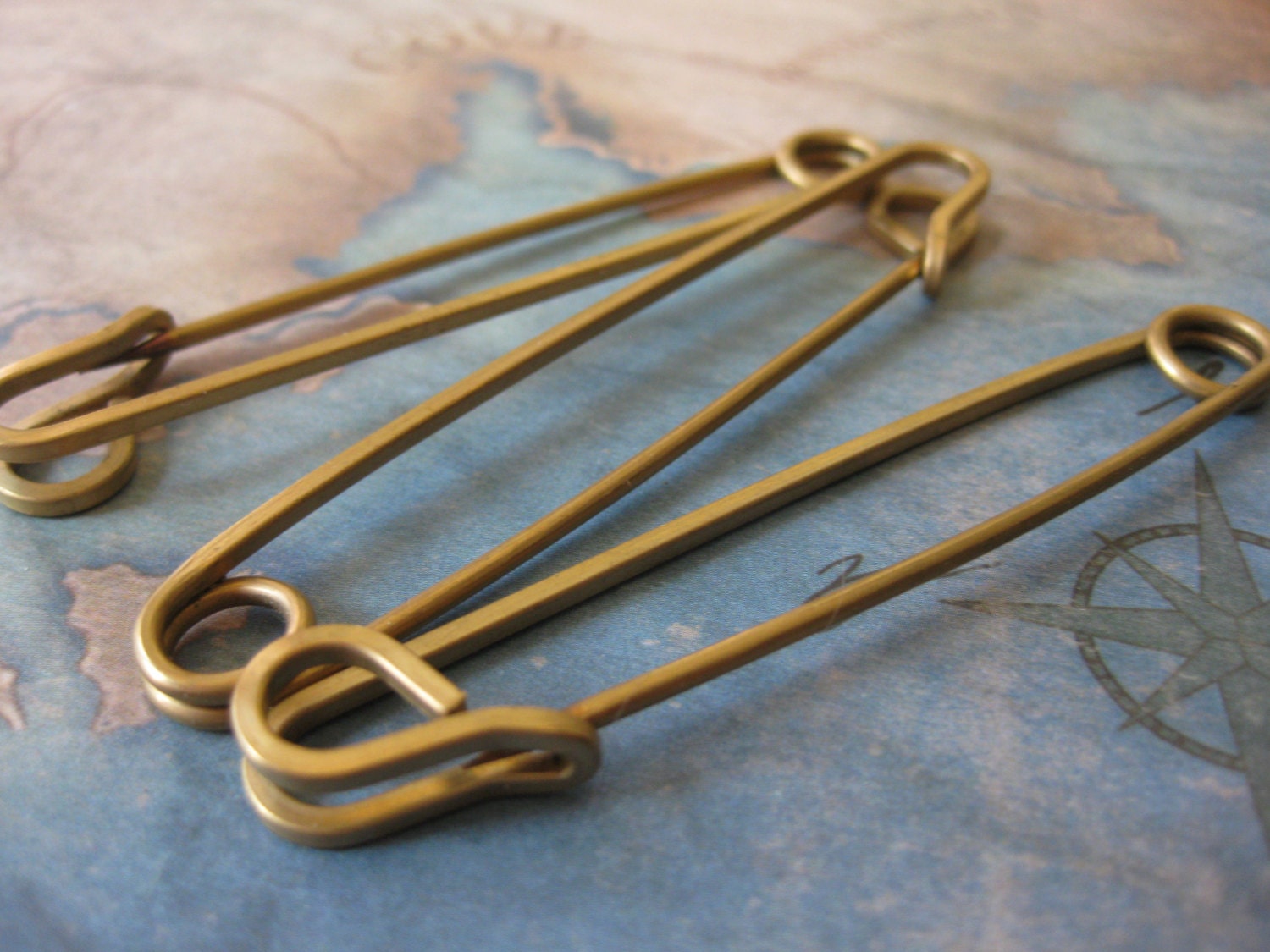 1 PC Solid raw brass safety pin / shawl pin / kilt pin - square wire - 3" - VV14