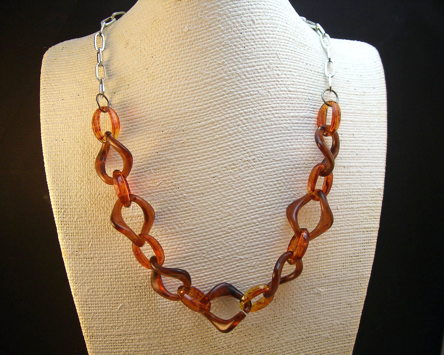 Bold Statement Plastic Chain Necklace in Tortoise with silver tone chain