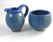 Vintage cream and sugar set in blue earthenware