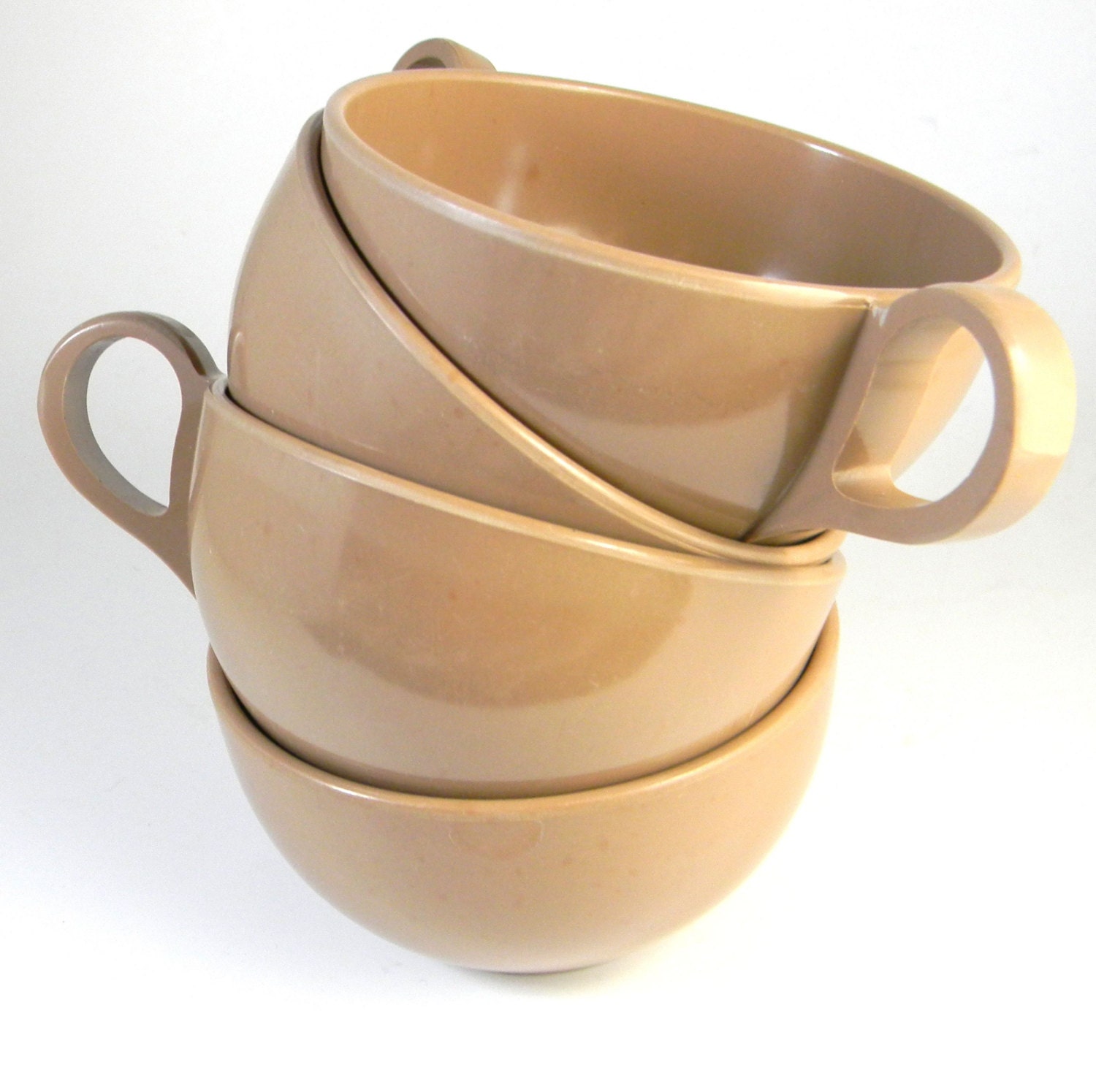 Vintage Melamine Cups - mocha color - set of Four