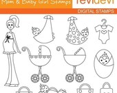HALF PRICE SALE Digital stamp - Mom and Baby Girl Stamps 07060 - Digistamps - Commercial Use Clipart