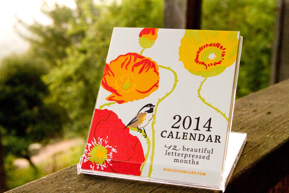 Birds, Flowers, and Gardens Letterpressed 2014 Desktop Calender