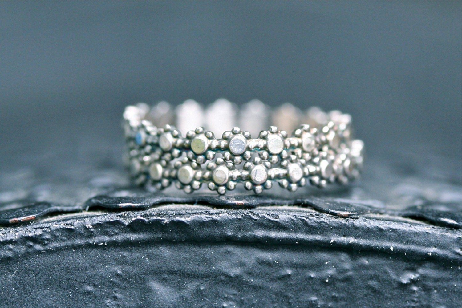 Floral stacking band sterling silver