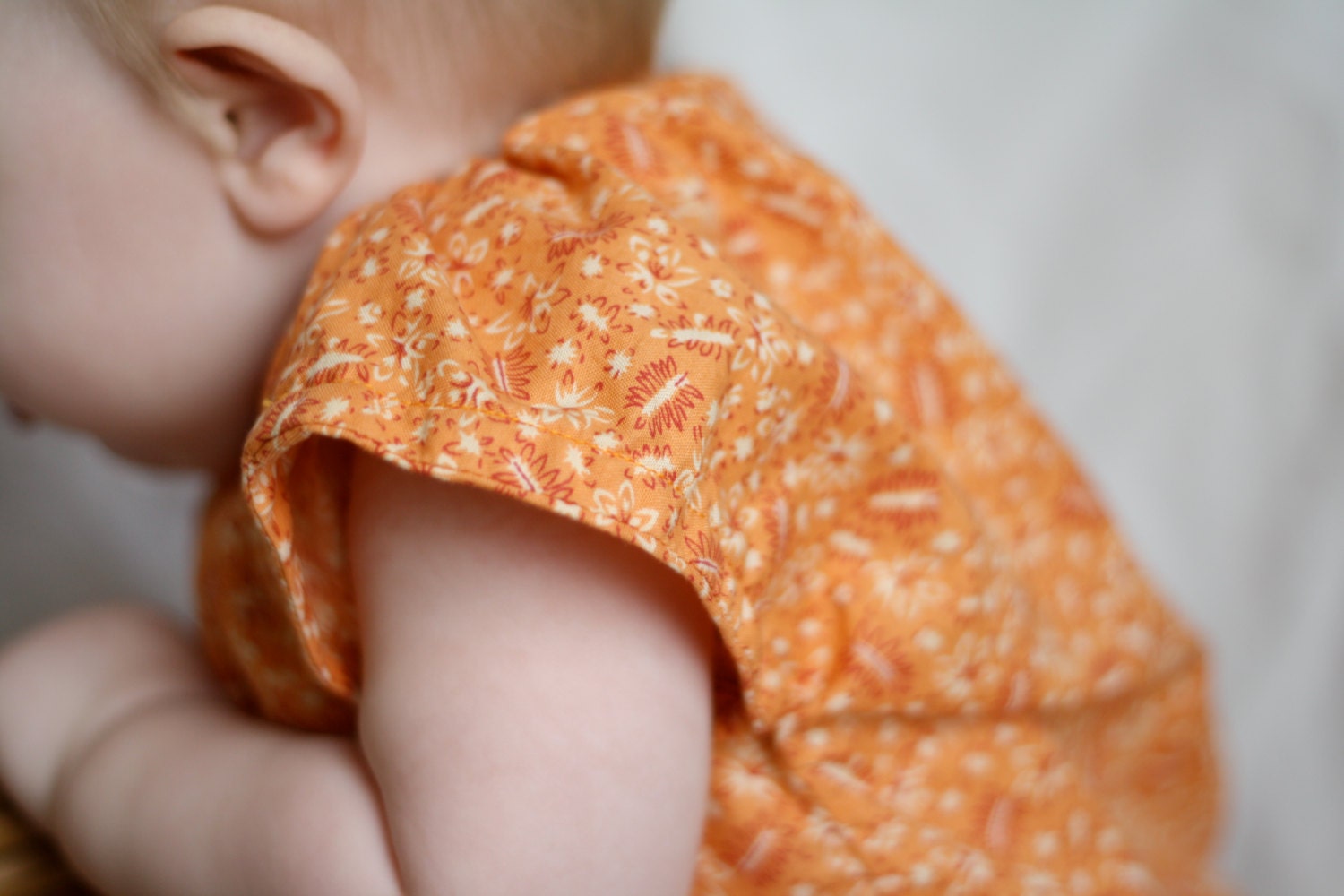 Baby Toddler Dress - Orange Vintage Print- 12 Month Size