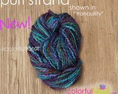 Colorful Nest Purl Strand in "tranquility" lumpy bumpy thick and thin handspun yarn for  Welcoming Home Baby the Handcrafted Way