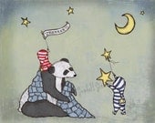 Grrrrrr for Pandas.   Navy and Red Nursery Artwork Children's Boy Room Decor Panda and Stars