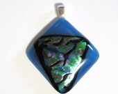 Mystic Pizza Fused Glass Dichroic Pendant Blue Black Gold and Green