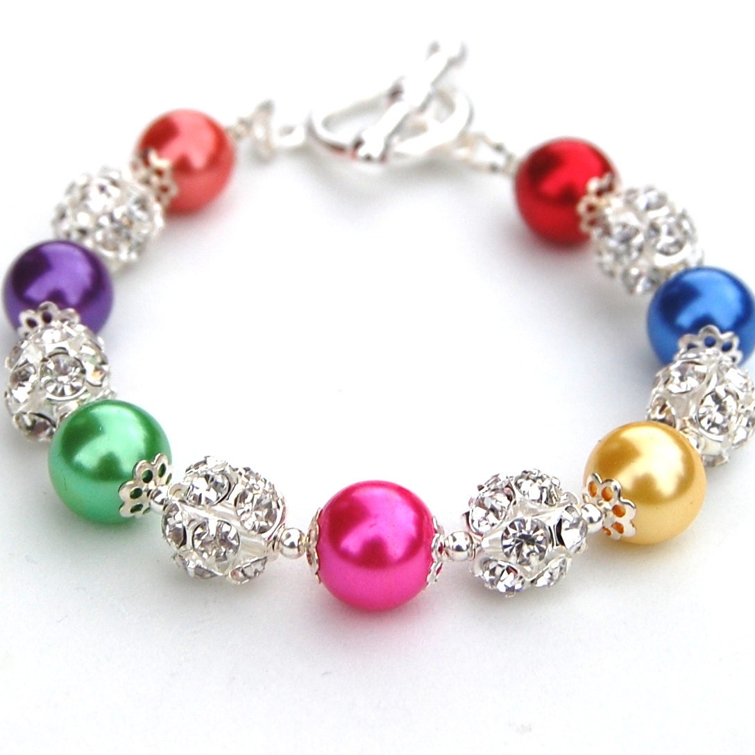 Rainbow Pearl Bracelet, Rainbow Wedding Jewelry, Bridesmaid Gifts