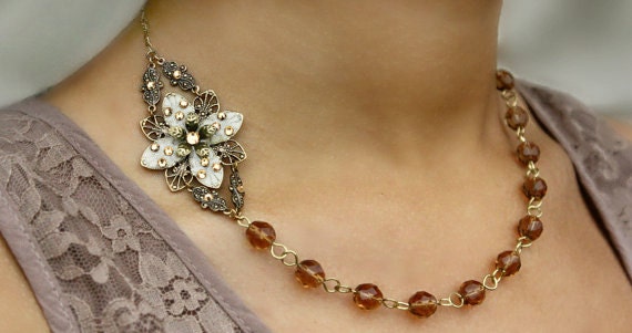 Bridal necklace earrings, flower, wedding necklace, bridal necklace, bridal earrings