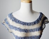 Summer Bramble Top in Ocean Blue & Natural Linen - Linen and Cotton - Sleeveless Hand Knit Summer Blouse/Sweater - Women's Fashion, Layering