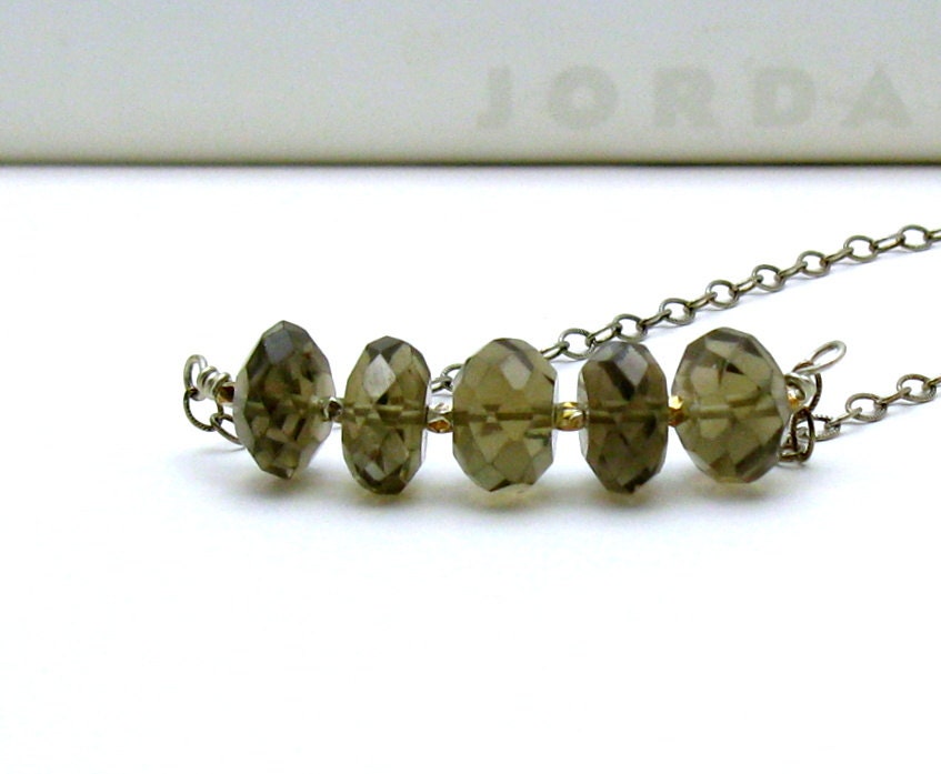 Modern Quartz Beaded Sterling Silver Necklace / Smoky Quartz Wire Wrapped Necklace / Neutral / Woodland / Latte Inspired / Simple