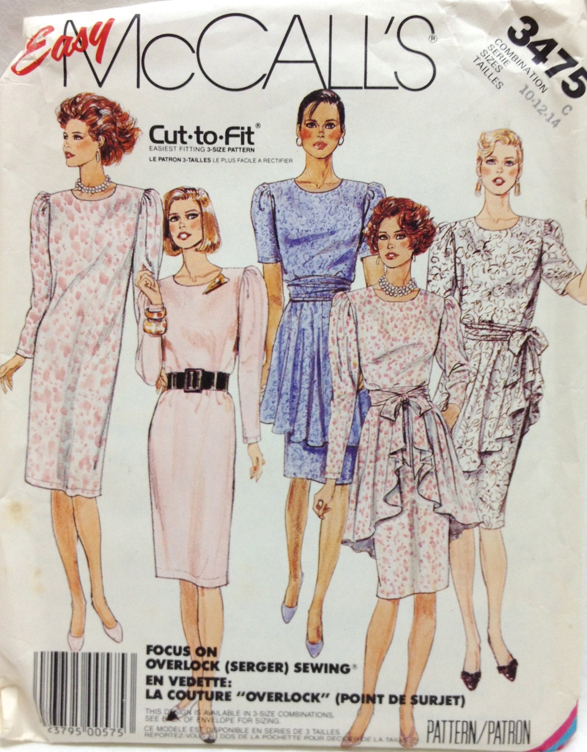Easy Sewing Pattern Dress with Peplum  Vintage 1980s Uncut and factory folded