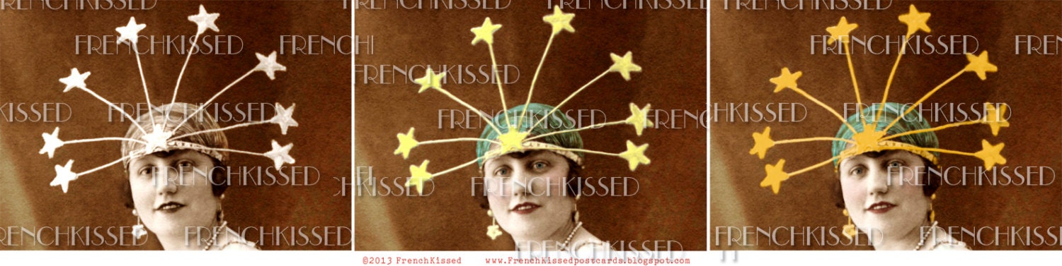 Instant Download 3 ATCs Lady Liberty STARS Flapper 1920s Art Deco French postcard DIGITAL Scan
