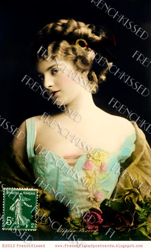 Instant Download Victorian BEAUTY antique Decolletage Pastels French 1909 postcard DIGITAL Scan