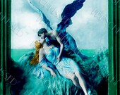 Instant Download  SEA OF LOVE antique French postcard digital scan Angel, Maiden Lovers