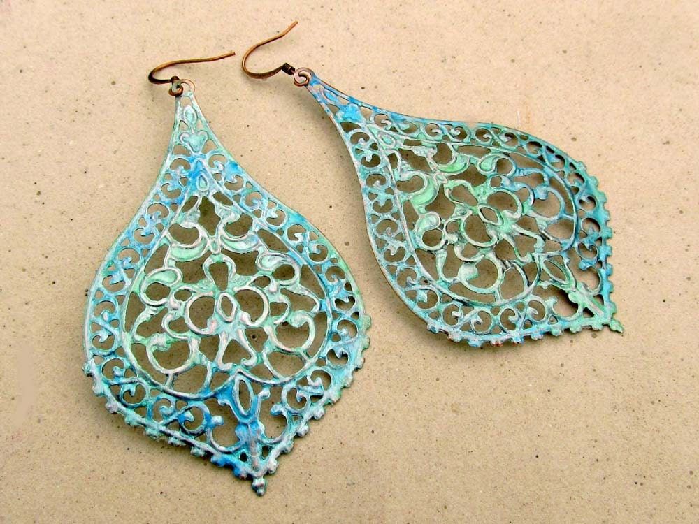 Bohemian earrings mint blue Moroccan Gypsy earrings Boho jewelry