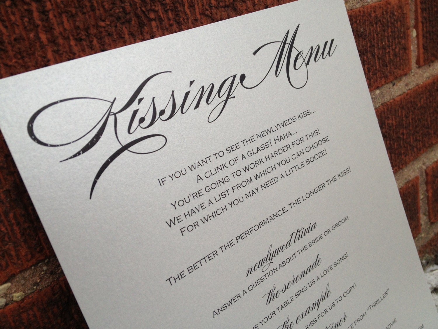 Kissing Menu, Wedding Decoration, Kiss, You May Kiss the Bride - 8 by 10