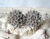 Gray Flower Earrings, Mum Stud Earrings, Light Gray Earrings, Bridesmaid Earrings