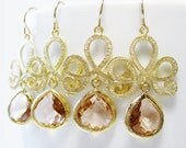 30% off -  6 Sets of Bridesmaid Earrings, Peach Champagne, Gold or Silver, pick your color, simple drop earrings - bridal discount available