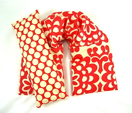 Neck Wrap Eye Pillow Set/ Hot/Cold Therapy,Heating Pad,Heat Pack,Rice Pack,Yoga,Microwave Heat Pack, Red Lace Fabric